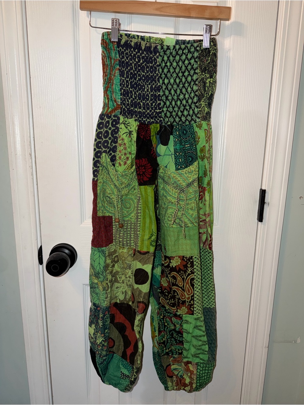 The Little Bazaar Green Patchwork Harem Pants Boho Hippie Festival - est S/M